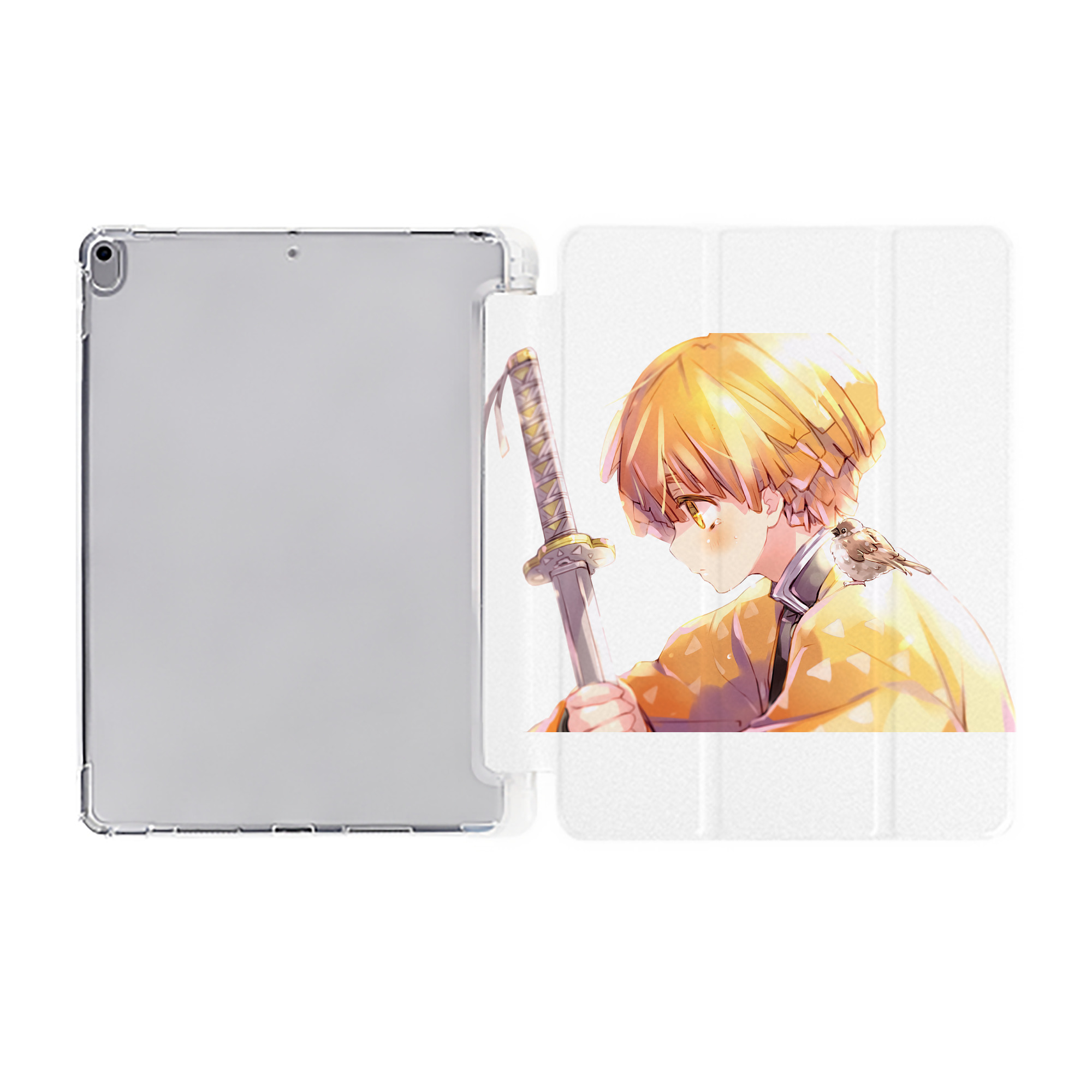 （画像用） 鬼滅の刃（きめつのやいば）我妻 善逸／あがつま ぜんいつ Agatsuma Zenitsu IPad ケース ペン収納付き 三つ折りスタンド PUレザー×シリコン 対応機種9.5/10.5/10.9インチ